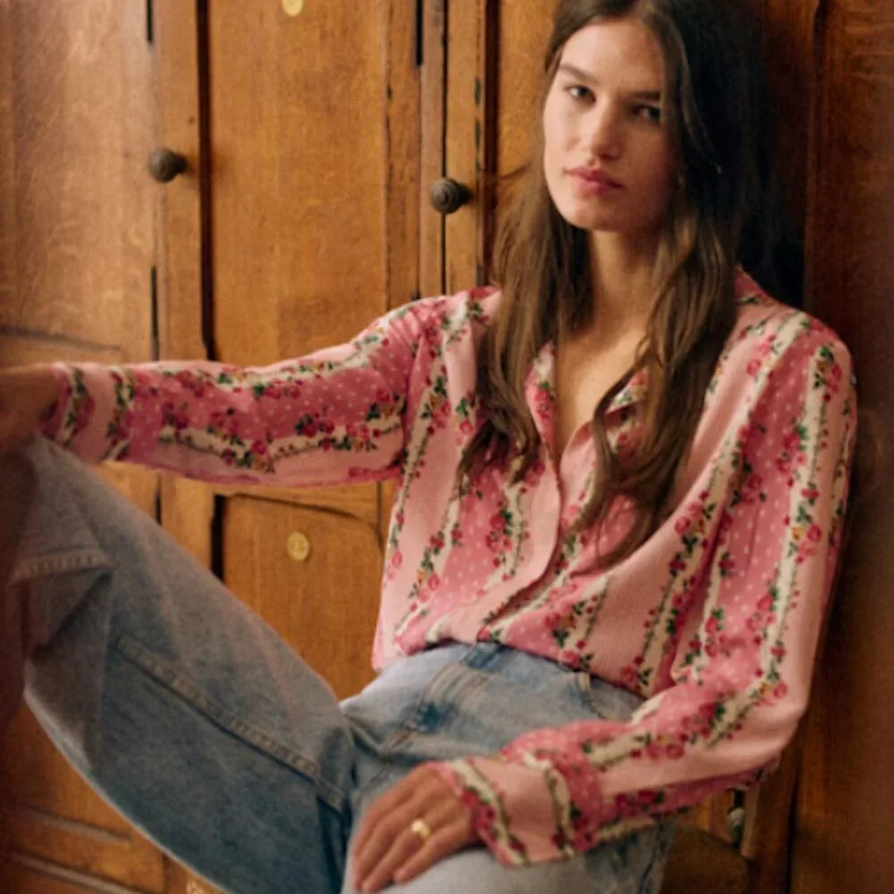 Sezane Annie Shirt English Flowers - Size 2 - Picture 2 of 6